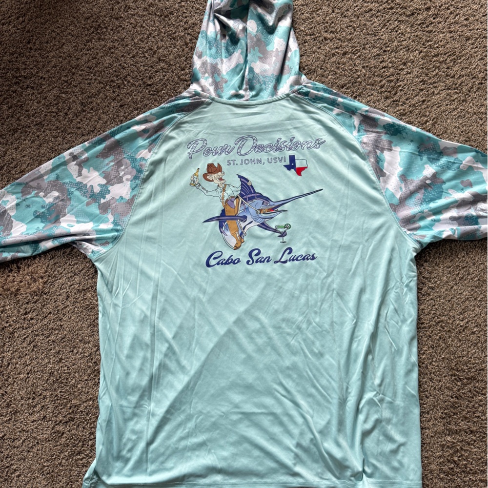 Mint Green Hooded Top with Teal Camo Accents